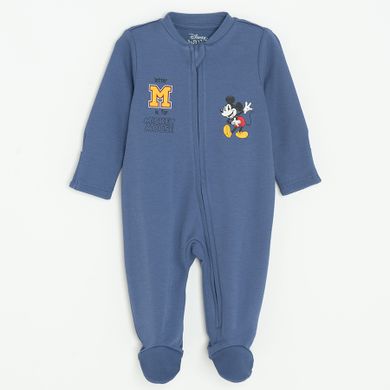 Cool Club, Pijama tip salopeta pentru baieti, albastru, gri, imprimeu Mickey Mouse, set, 2 buc.