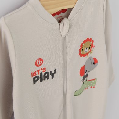 Cool Club, Pijama tip salopeta pentru baieti, bumbac organic, ecru, bej, rosu, Fisher-Price, set 3 buc.