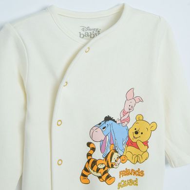 Cool Club, Pijama tip salopeta pentru baieti, ecru, galben, imprimeu Winnie the Pooh, set, 2 buc.