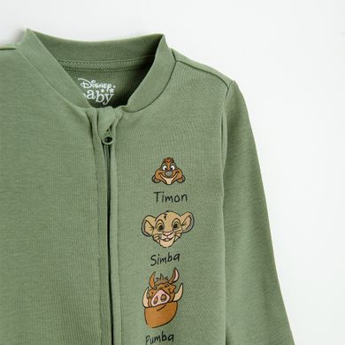 Cool Club, Pijama tip salopeta pentru baieti, ecru, verde, imprimeu Lion King, set, 2 buc.