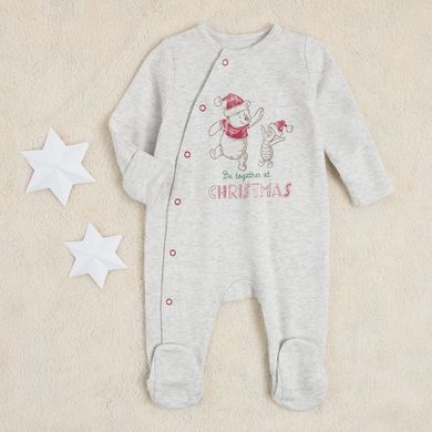 Cool Club, Pijama tip salopeta pentru baieti, gri, ecru, imprimeu Winnie the Pooh, set 2 buc.