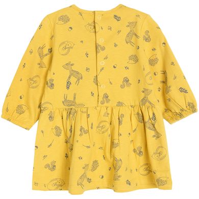 Cool Club, Rochie cu maneca lunga pentru fete, galben, imprimeu animale salbatice