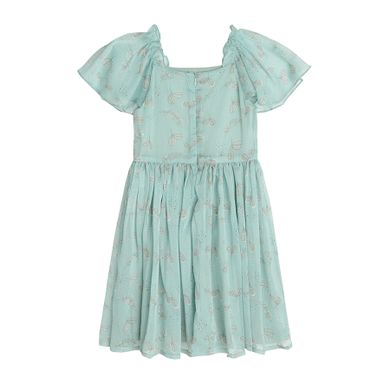 Cool Club, Rochie cu maneca scurta pentru fete, verde-menta, imprimeu frunze