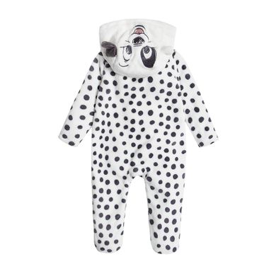 Cool Club, Salopeta cu gluga pentru bebelusi, alb, imprimeu 101 Dalmatieni