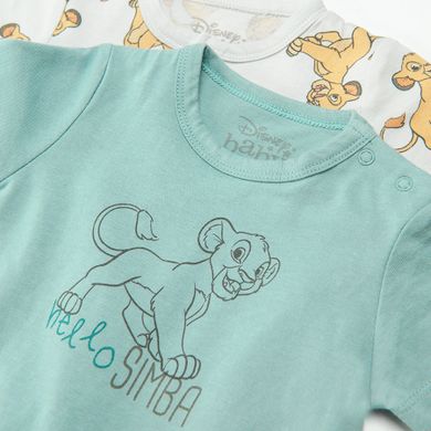 Cool Club, Salopeta Rompers pentru baieti, bumbac organic, turcoaz, gri, imprimeu Lion King, set 2 buc.