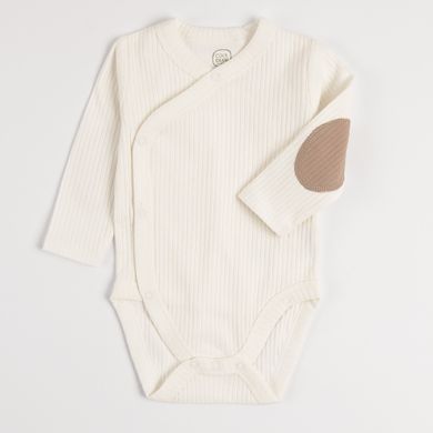 Cool Club, Set pentru baieti, Body cu maneca lunga, Pijama tip salopeta, Caciula, bumbac organic, ecru, maro