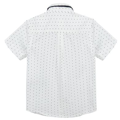 Cool Club, Set pentru baieti, camasa cu maneca scurta si papion, alb-bleumarin, imprimeu figuri geometrice