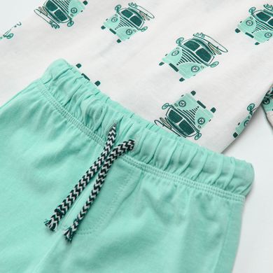 Cool Club, Set pentru baieti, tricou, pantaloni scurti, alb-albastru, imprimeu masinute