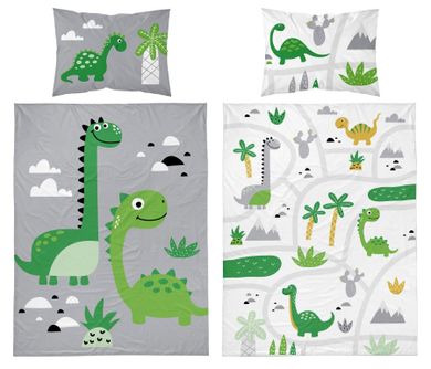 Dinozauri, set lenjerie de pat single, 100-135 cm