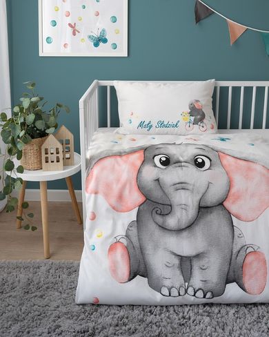 Elefant, set lenjerie de pat single, albastru, 100-135 cm