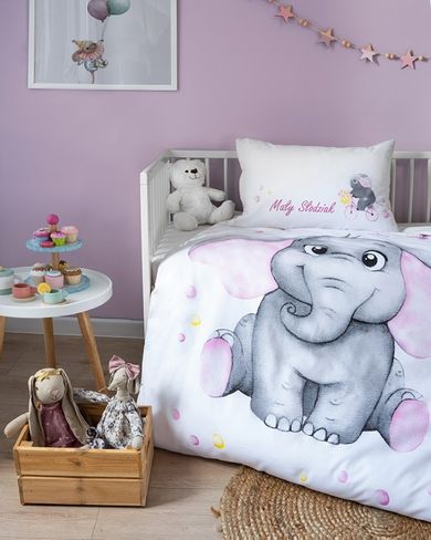 Elefant, set lenjerie de pat single, roz, 100-135 cm