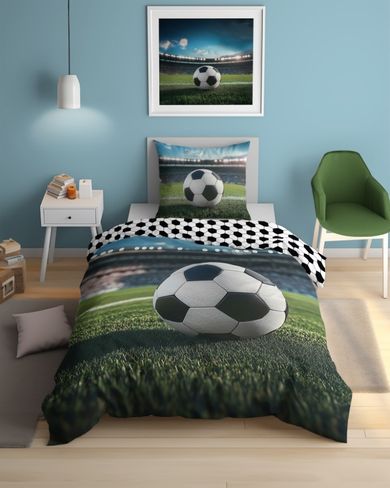 Fotbal, Fluo, set lenjerie de pat single, 160-200 cm