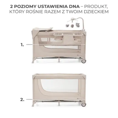 Kinderkraft, Joy 2, patut de calatori cu accesorii, 3in1, Beige