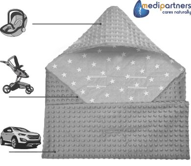 Medi Partners, Stars, patura cu doua fete cu gluga, gri, 85-85 cm