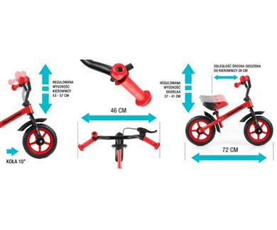 Milly Mally, Dragon, bicicleta fara pedale cu frana, Multicolor