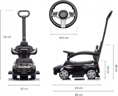 Milly Mally, Mercedes C-Class S, masinuta fara pedale cu maner, vehicul, negru