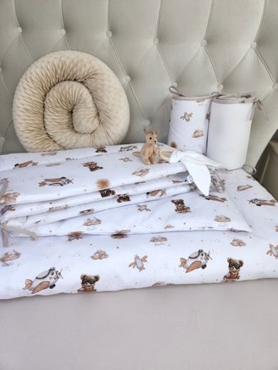 MimiNu, Ursuleti, aparatori pentru patut din bumbac, 180-30 cm, bej