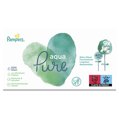 Pampers Aqua Pure, servetele umede, 9 pachete de 48 servetele, 432 buc.