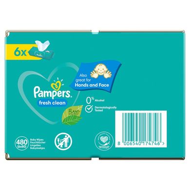 Pampers Fresh Clean, servetele umede, 6 pachete de 80 servetele, 480 buc.