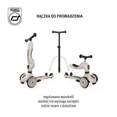 Scoot & Ride, Highwaykick 1 Push and Go, trotineta cu scaun si maner 3 in 1, Ash