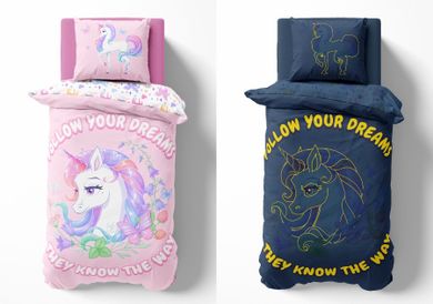 Unicorn Fluo, set lenjerie de pat single, 160-200 cm