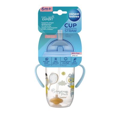 Canpol babies, Bonjour Paris, canita anti-varsare cu pai, albastru, 270 ml