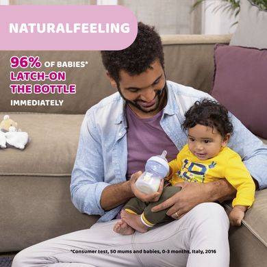 Chicco, NaturalFeeling, sticla din plastic, debit lent, albastru, 0 luni+, 150 ml