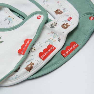 Cool Club, Baveta pentru bebelusi, ecru, verde, imprimeu Fisher-Price, set 3 buc.