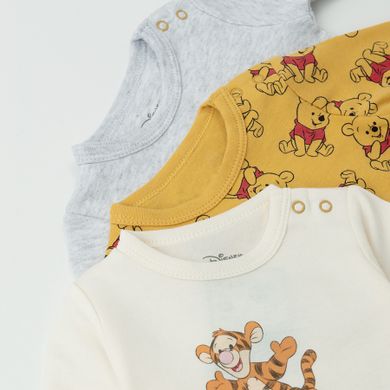 Cool Club, Body cu maneca lunga pentru baieti, gri, galben, ecru, imprimeu Winnie the Pooh, set, 3 buc.