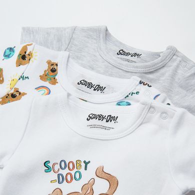 Cool Club, Body cu maneca scurta pentru baieti, bumbac organic, mix de culori, imprimeu Scooby-Doo, set 3 buc.