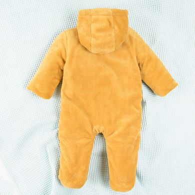 Cool Club, Pijama tip salopeta cu gluga pentru bebelusi, galben mustar, imprimeu leu
