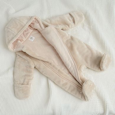 Cool Club, Pijama tip salopeta cu gluga pentru fete, cu fermoar, bej