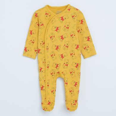 Cool Club, Pijama tip salopeta pentru baieti, ecru, galben, imprimeu Winnie the Pooh, set, 2 buc.