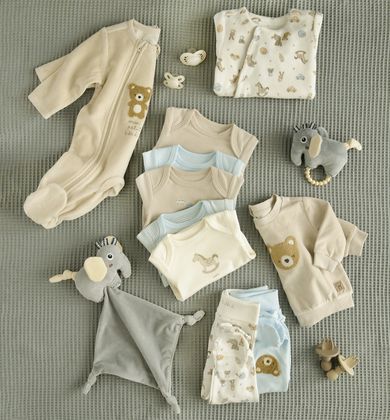 Cool Club, Pijama tip salopeta pentru bebelusi, bumbac organic, bej
