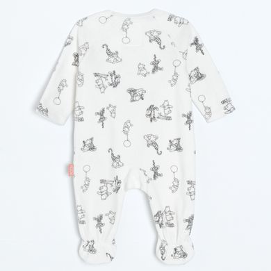 Cool Club, Pijama tip salopeta pentru bebelusi, bumbac organic, ecru, imprimeu Winnie the Pooh