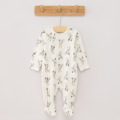 Cool Club, Pijama tip salopeta pentru fete, bumbac organic, ecru, roz, gri, imprimeu Bambi, set 3 buc.