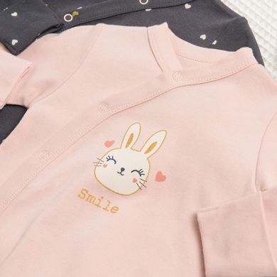Cool Club, Pijama tip salopeta pentru fete, bumbac organic, roz, negru-grafit, imprimeu inimioare, set 2 buc.