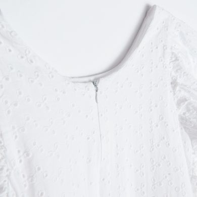 Cool Club, Rochie cu maneca scurta pentru fete, alb, broderie englezeasca