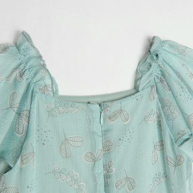 Cool Club, Rochie cu maneca scurta pentru fete, verde-menta, imprimeu frunze