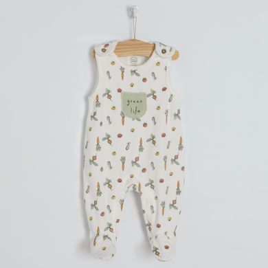 Cool Club, Set pentru bebelusi, body cu maneca lunga, salopeta cu botosei, bumbac organic, verde, ecru