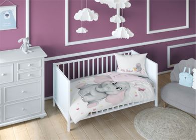 Elefant, set lenjerie de pat single, roz, 100-135 cm
