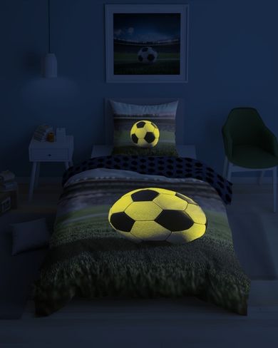 Fotbal, Fluo, set lenjerie de pat single, 160-200 cm