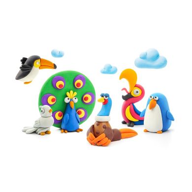 Hey Clay, Birds, set creativ, 18 cutii de plastilina