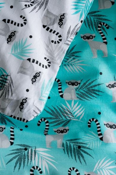 Lemuri, set lenjerie de pat si aparatori patut, 3 piese, menta verde, 90-120 cm