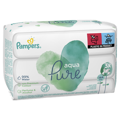 Pampers Aqua Pure Baby Wipes, 3 pachete, 144 buc.