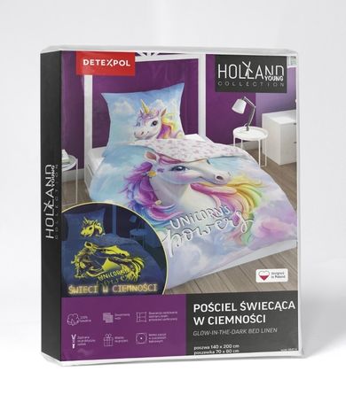 Unicorn, Fluo, set lenjerie de pat single, 140-200 cm