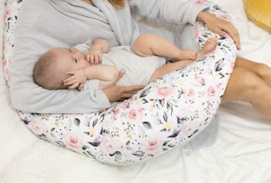 BabyMatex, Relax, perna de pozitionare cu husa din bumbac jerseu, 190 cm, roz-alb