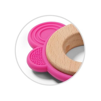 BabyOno, Butterfly, jucarie pentru dentitie din silicon si lemn, roz