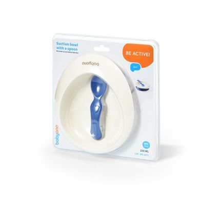 BabyOno, castron cu ventuza si lingura, alb-bleumarin