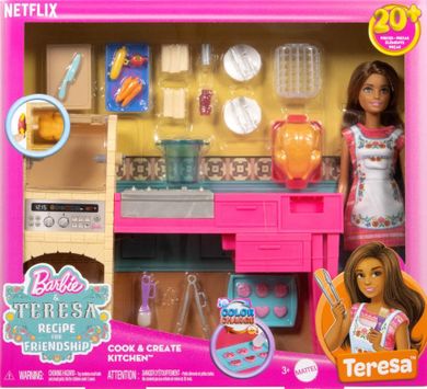Barbie, Cook & Create Kitchen, set de joaca cu papusa si accesorii